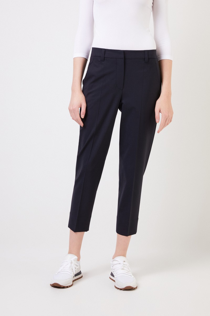 Brunello Cucinelli Woll-Hose mit Perlenverzierung Marineblau