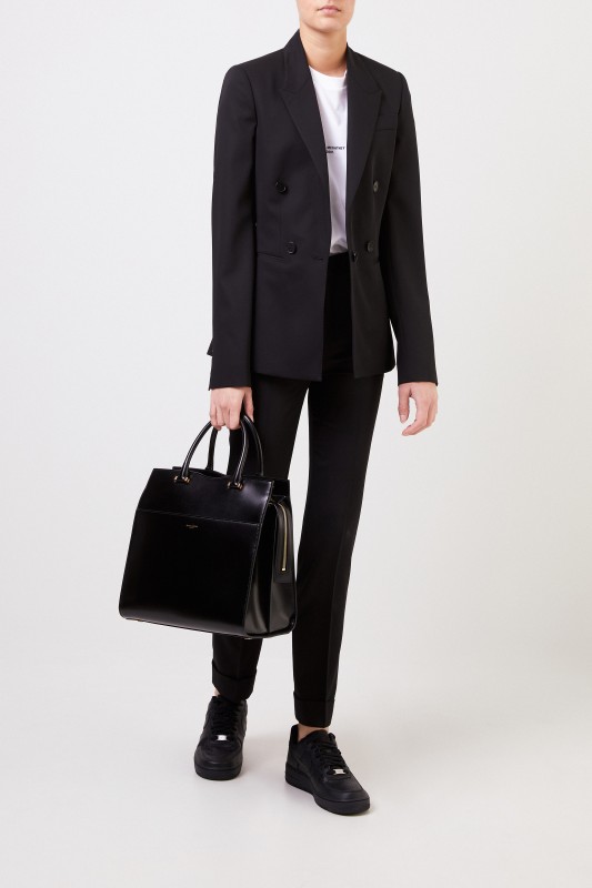 Woll-Blazer mit Steppnaht Schwarz