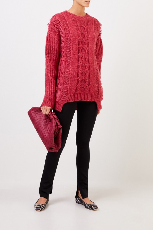 Stella McCartney Alpaca-Pullover mit Zopfmuster Fuchsia