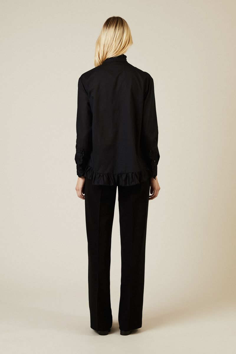 Baumwoll-Bluse mit Rüschendetails Schwarz