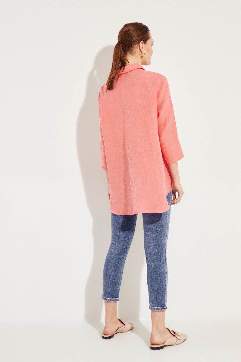 Leinen-Bluse mit verkürzten Ärmeln Orange