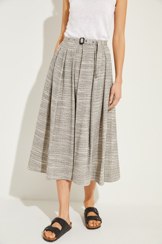 Baumwoll-Rock mit Gürteldetail Beige/Schwarz