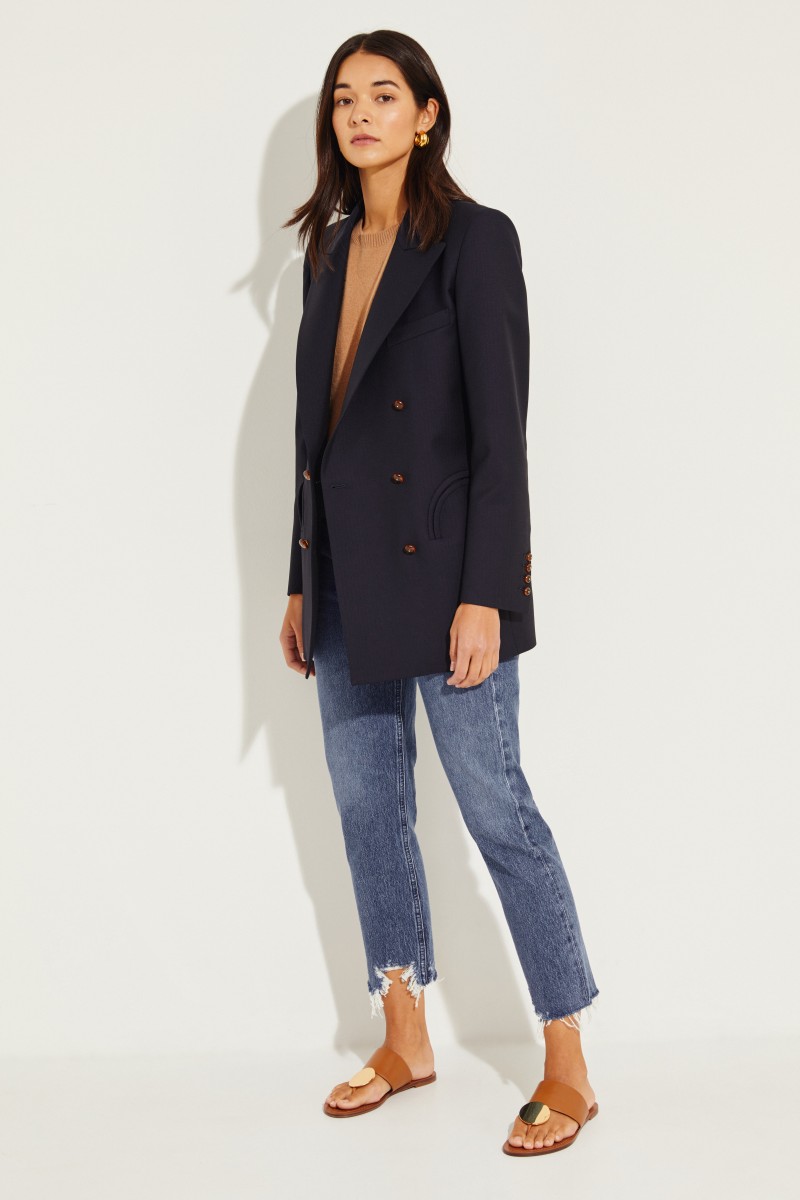 Woll-Mohair Blazer 'Spirit Everyday' mit Fischgrätmuster Marineblau