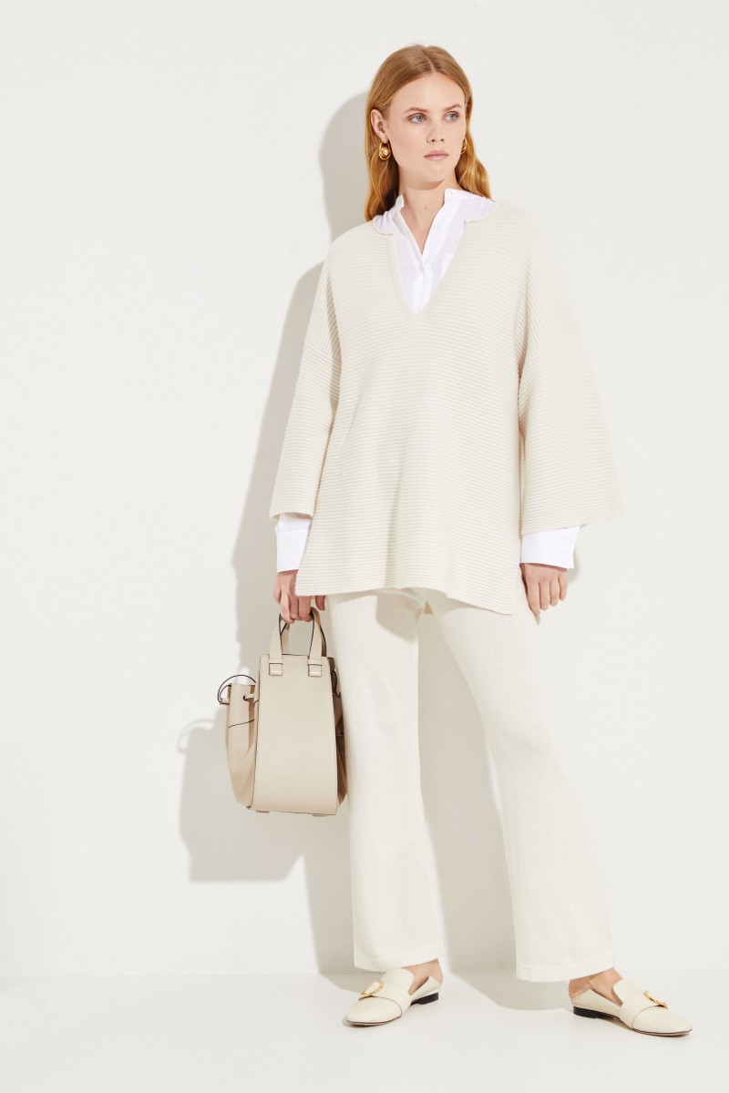 Oversize Woll-Cashmere-Pullover Crème