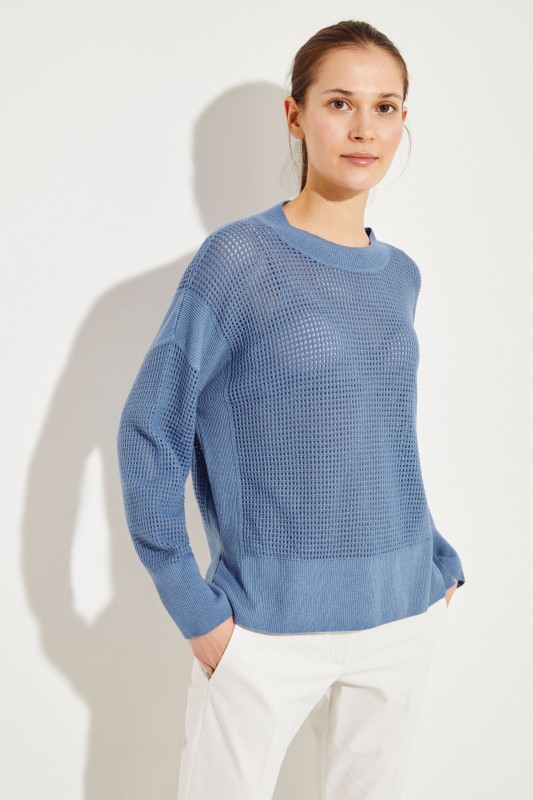 Cashmere-Pullover mit Lochmuster Blau