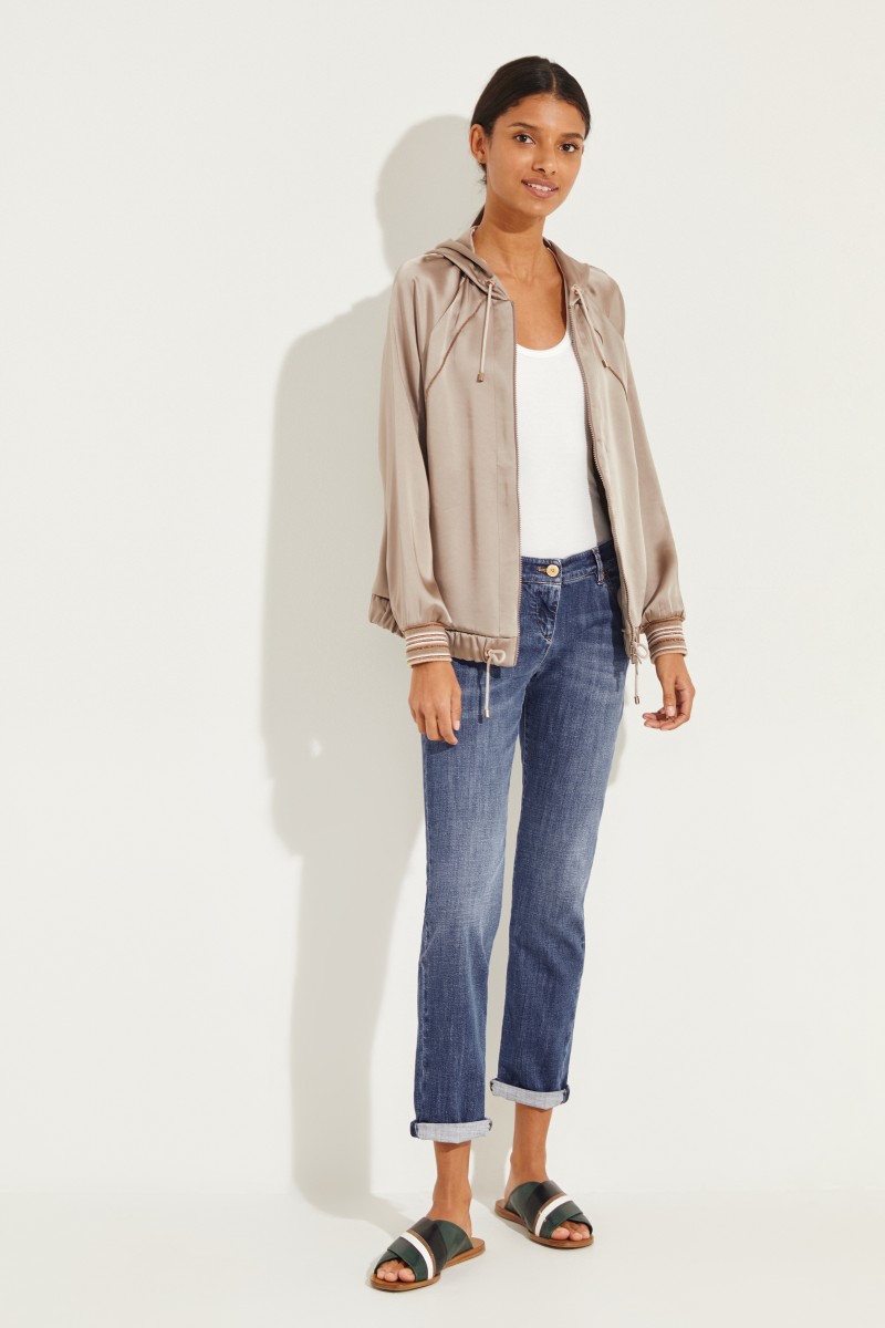 Cardigan mit Kapuze und Perlenverzierung Taupe