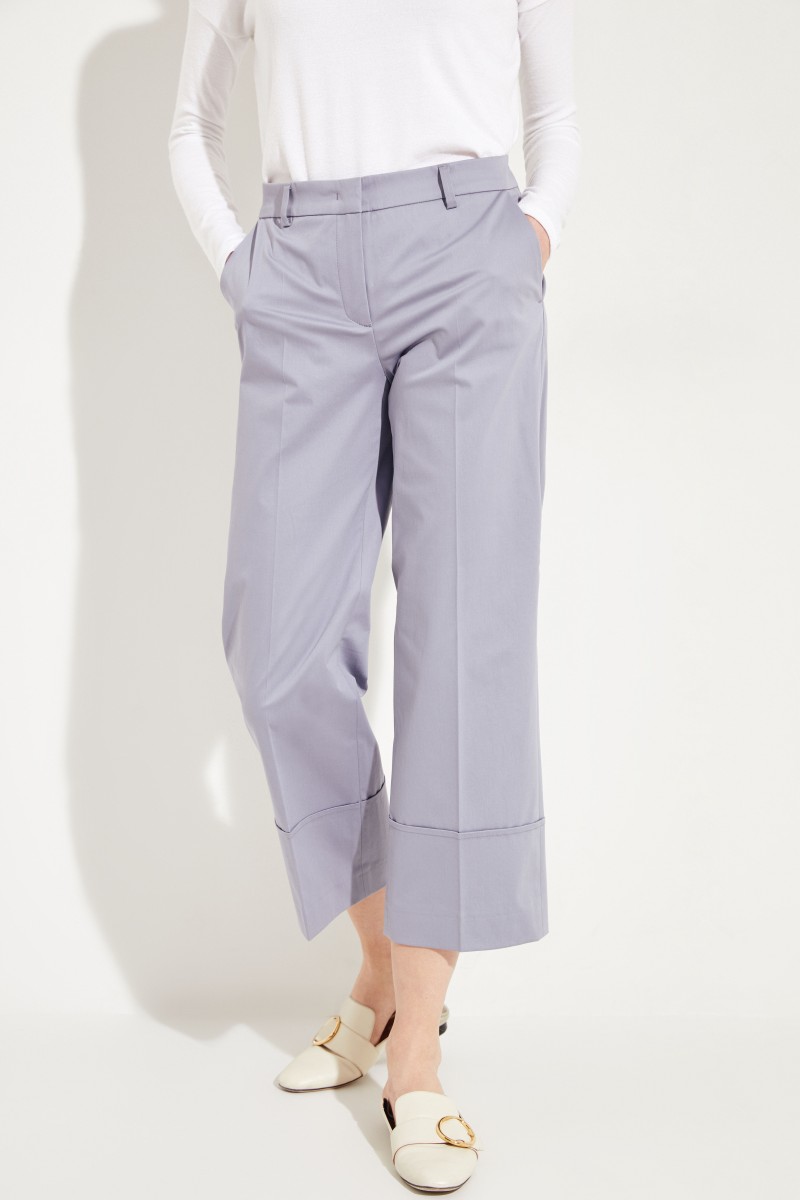 Baumwoll-Hose 'Eden' mit breiten Saumumschlägen Blau