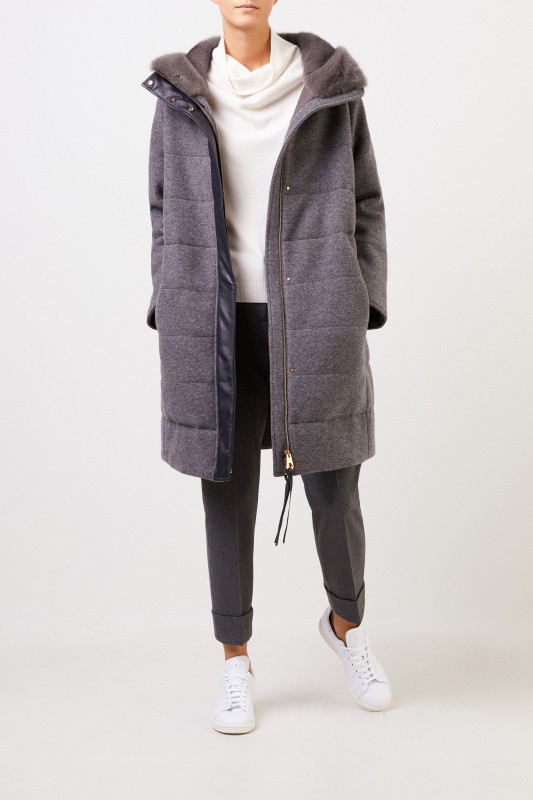 Agnona Cashmere-Mantel mit Kapuze Dunkelgrau