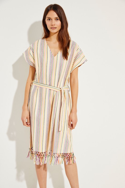 Maxi-Kleid mit Streifenmuster Créme/Multi