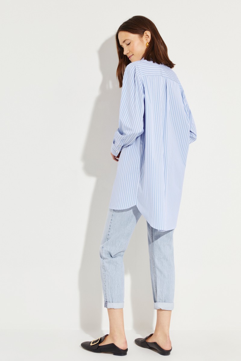 Gestreifte Oversize-Bluse Marineblau/Weiß