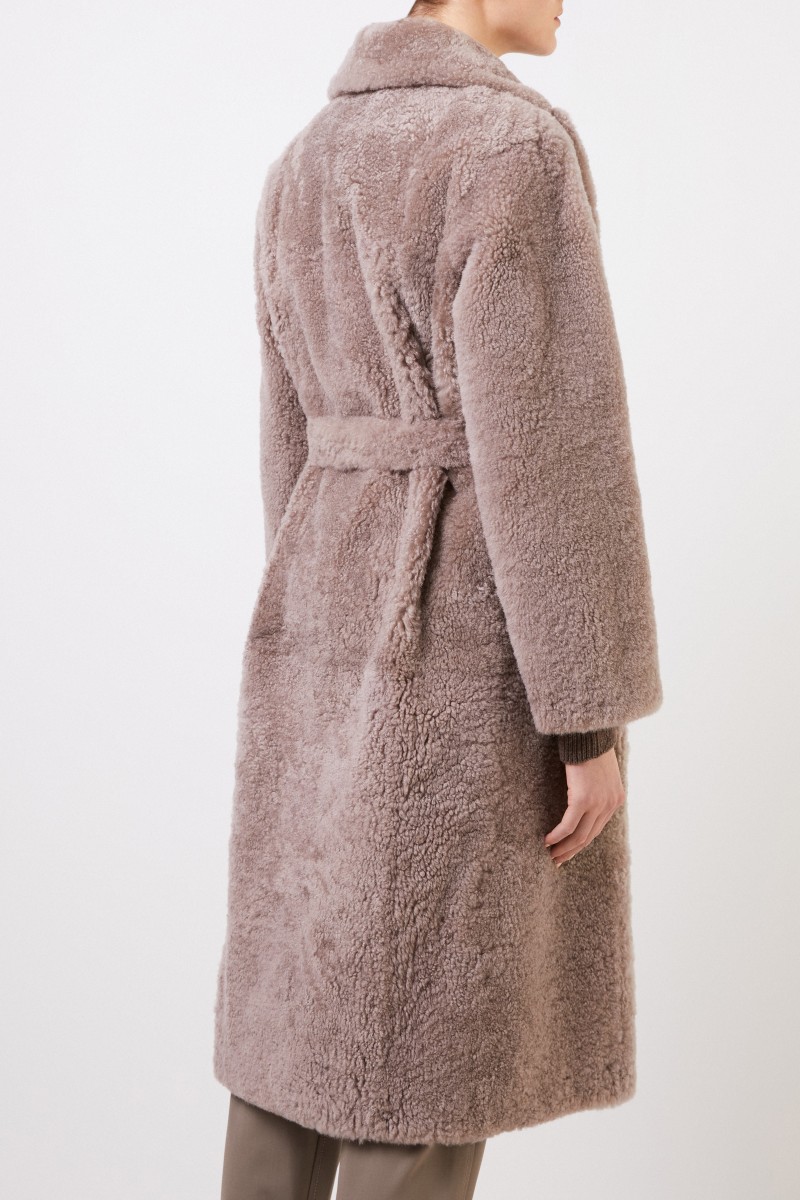 Cashmere-Pelz-Mantel mit Gürtel Braun