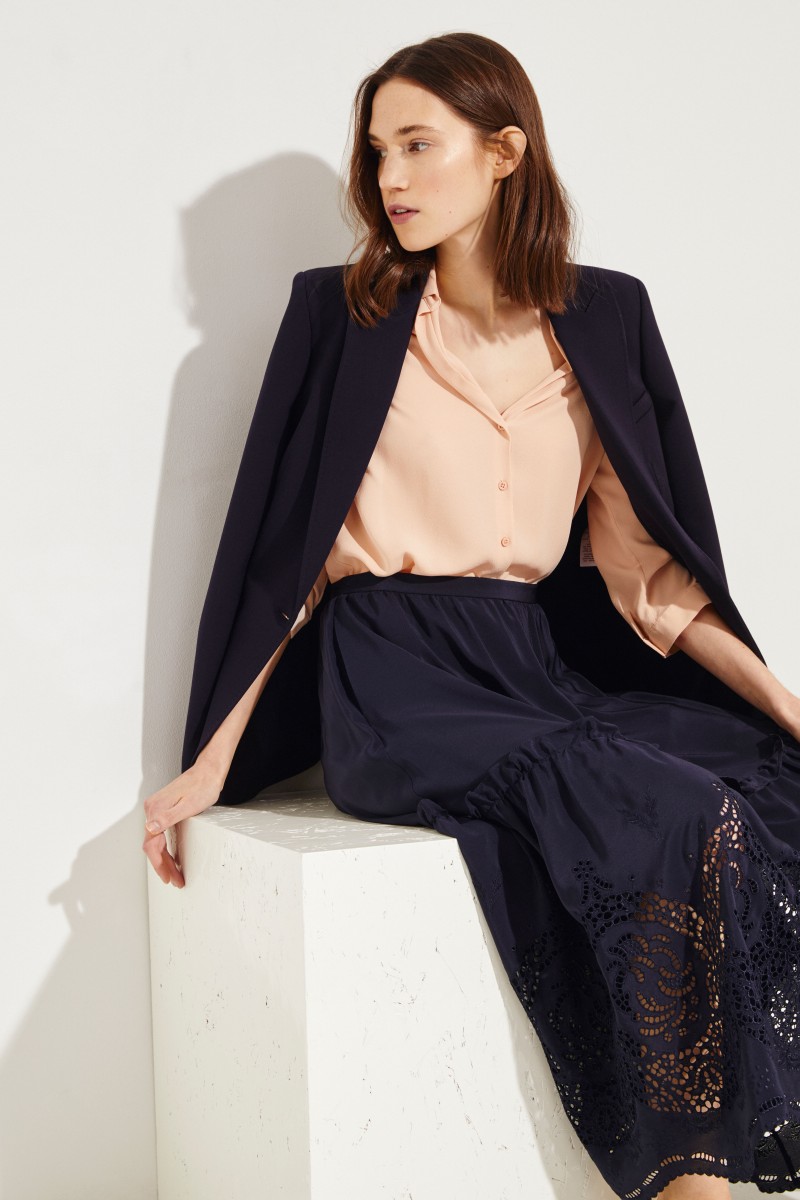 Seiden-Bluse 'Adora' mit asymmetrischem Saum Nude