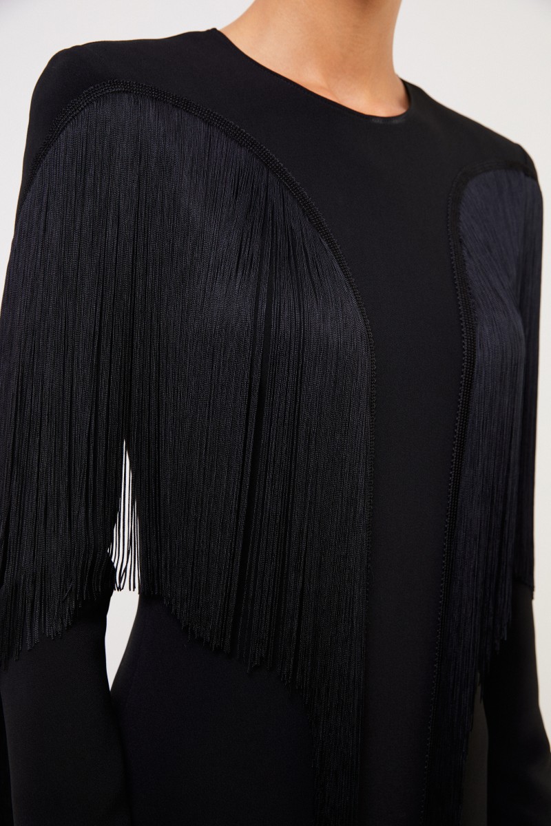 Stella McCartney Kurzes Kleid mit Fransen Schwarz