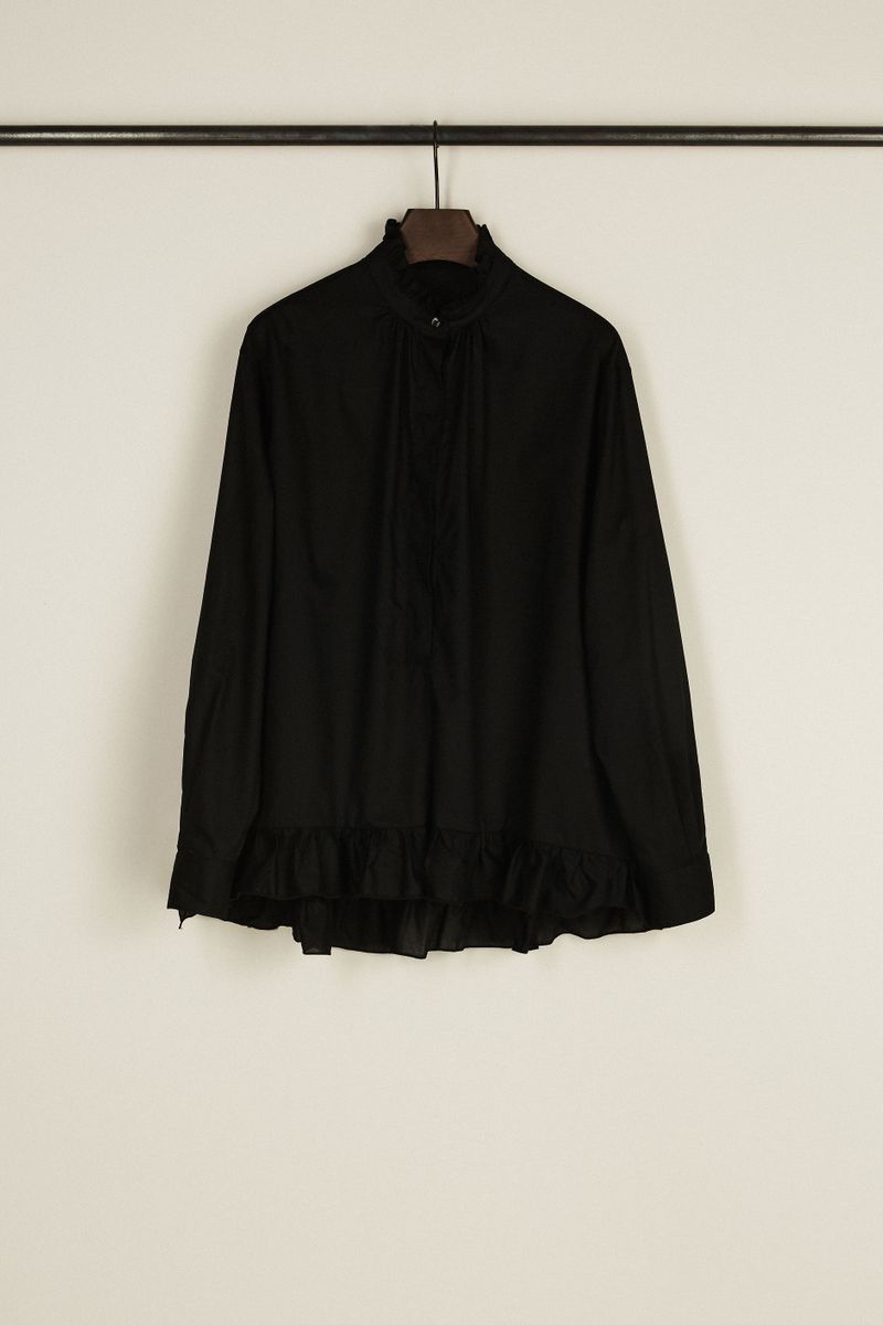 Baumwoll-Bluse mit Rüschendetails Schwarz