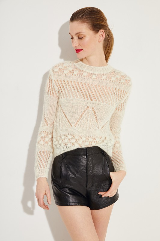 Mohair-Strickpullover Crème