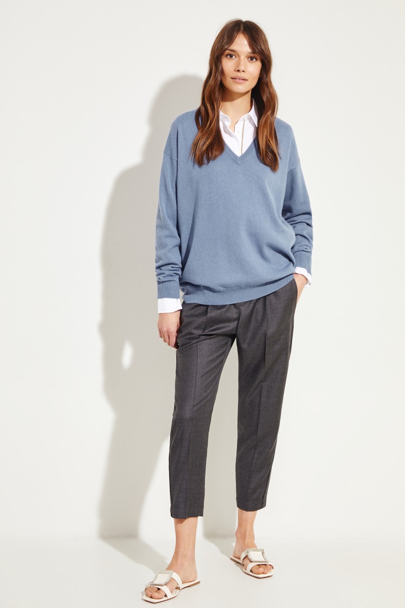 Brunello Cucinelli Cashmere-Pullover mit V-Neck Blau