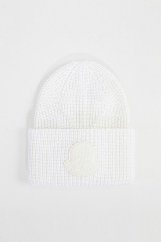 Moncler Woll-Mütze mit Samt-Logo Weiß