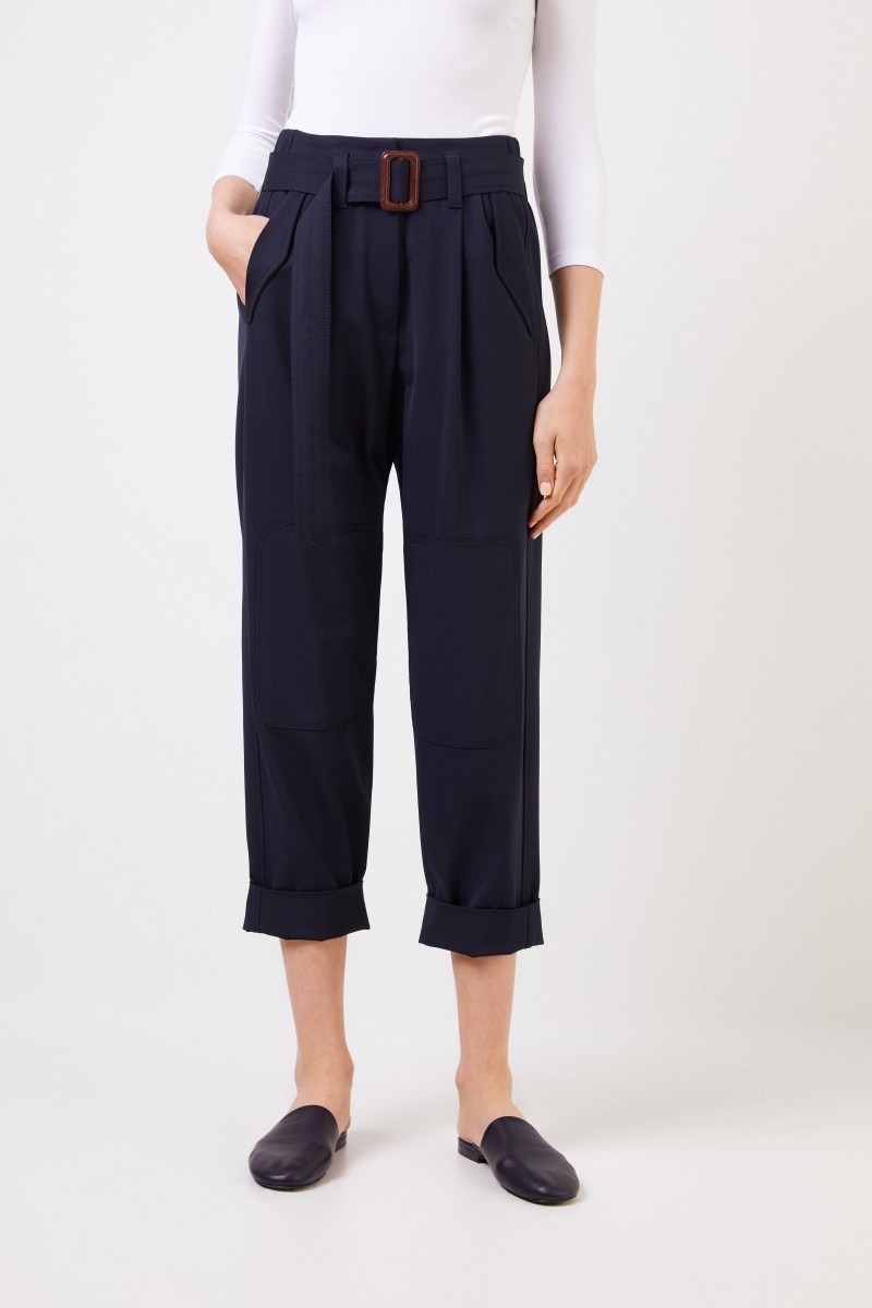 Brunello Cucinelli Woll-Hose mit Gürtel Marineblau