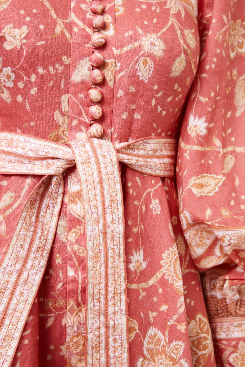 Zimmermann Kurzes Leinen-Kleid 'Veneto' mit Print Koralle