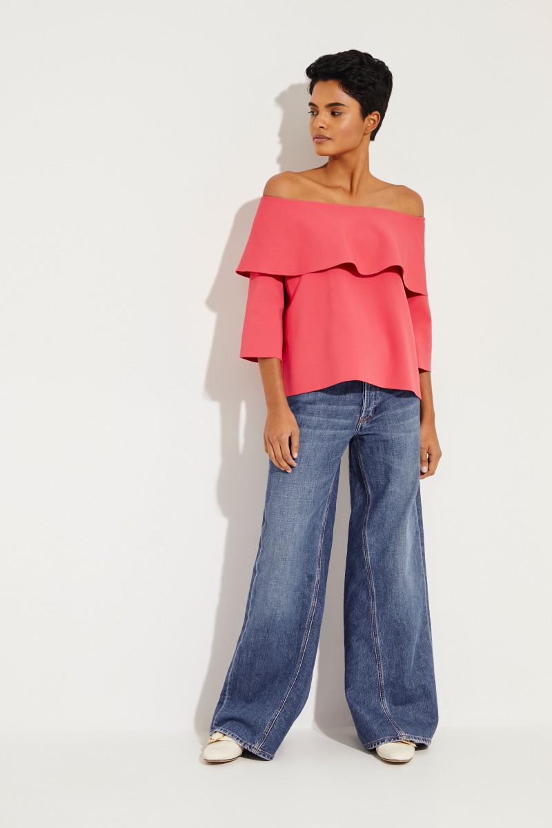 Off-Shoulder Bluse mit Volant Pink