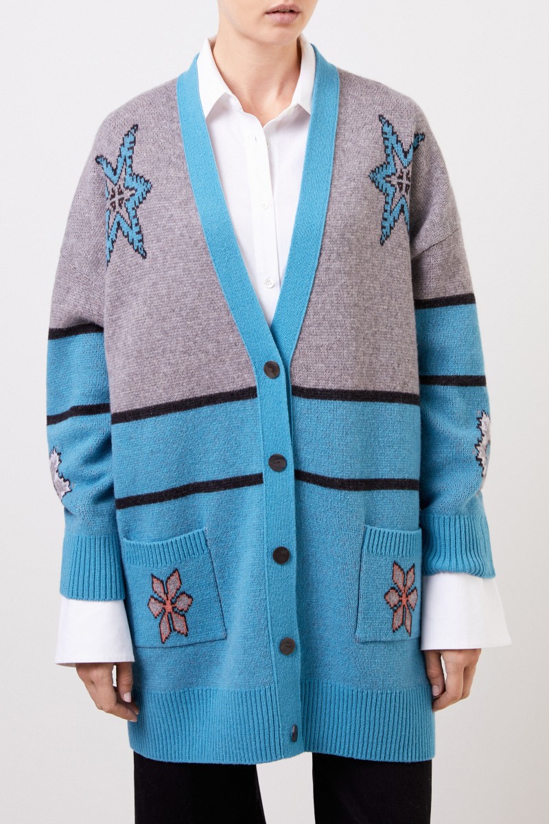 Woll-Cardigan Grau/Blau
