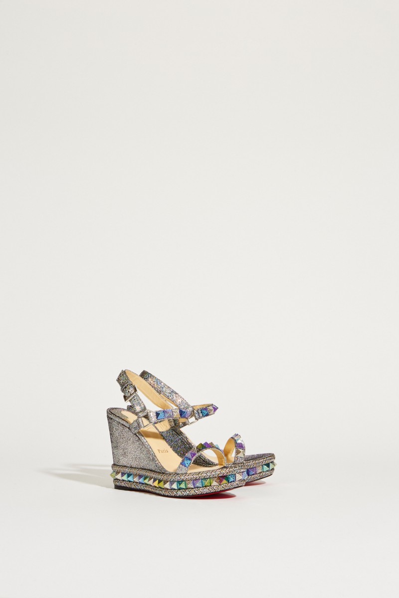 Leder-Wedges 'Pyraclou' im Metallic-Look Silber/Multi