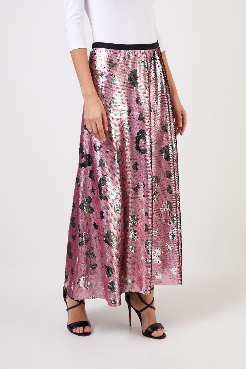 Talbot Runhof Langer Paillettenrock mit Herz-Muster Rosé/Multi