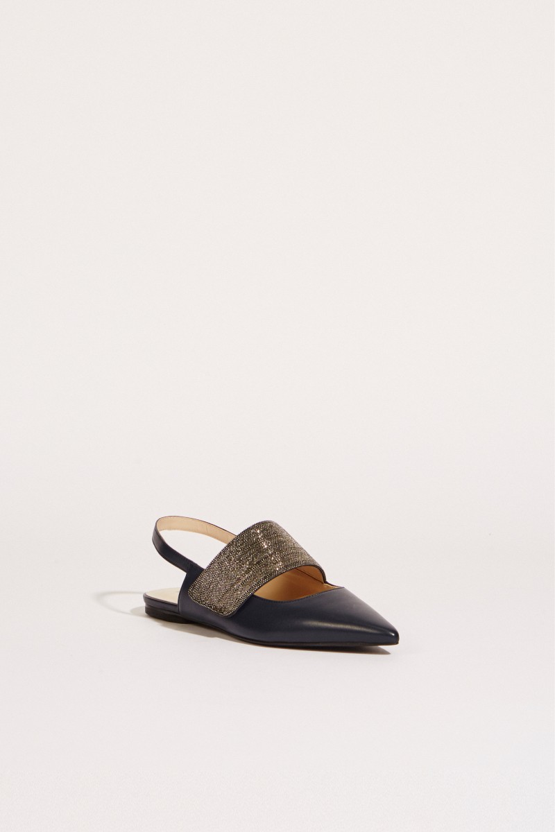 Leder-Flat mit Perlenverzierung Blau