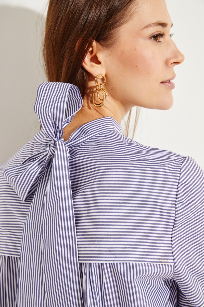 Bluse mit Schleifen-Detail Blau/Weiß