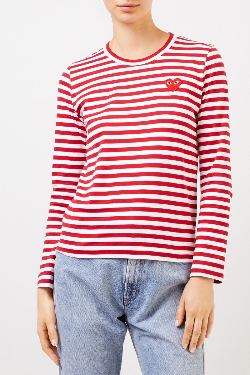 Comme des Garcons Play Gestreiftes Longsleeve Rot/Weiß