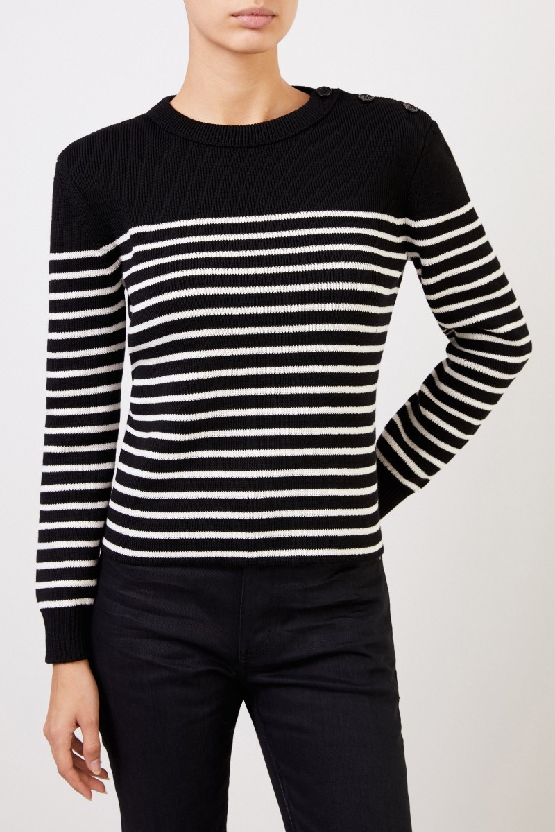 Gestreifter Pullover mit Knopfdetails Schwarz/Weiß