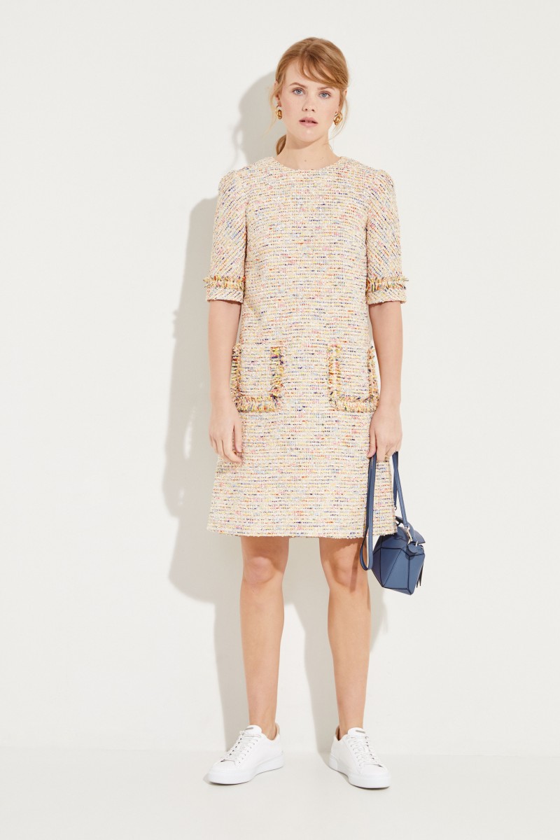Tweed-Kleid mit Taschen Gelb/Multi