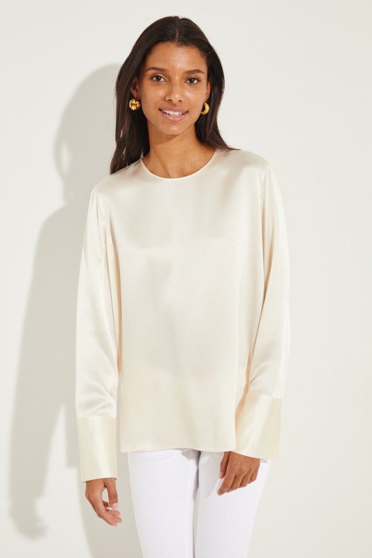 Seiden-Bluse mit breiten Manschetten Crème