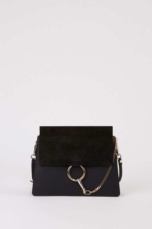 Veloursleder-Schultertasche 'Faye Medium' Schwarz