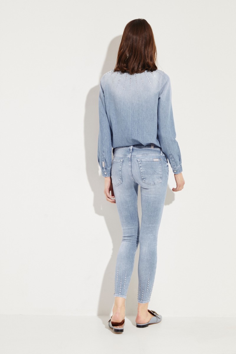 Skinny Jeans 'The Skinny Crop' mit Steinbesatz Blau