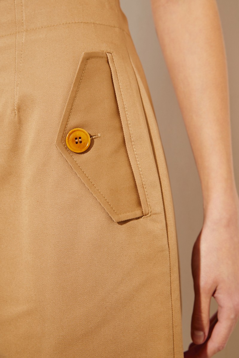 Midi-Baumwoll-Rock mit Knöpfen Beige