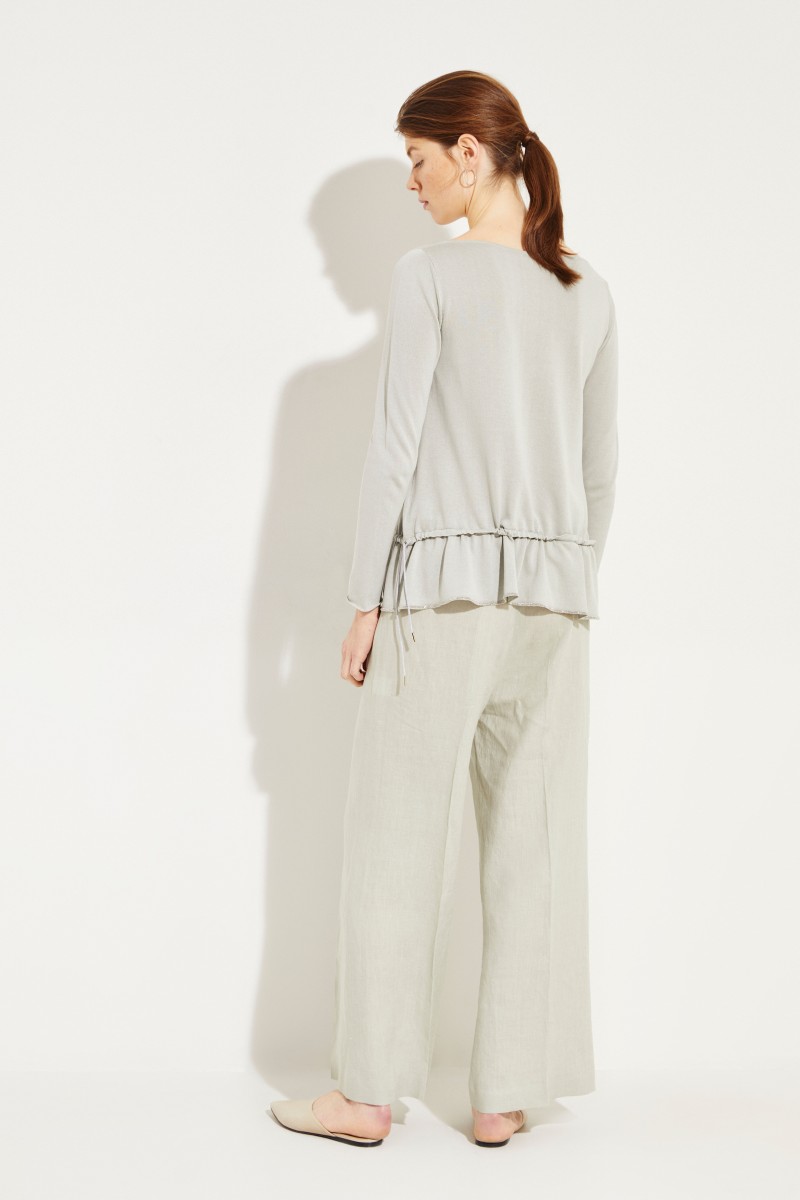 Baumwoll-Pullover mit Volants Salbei