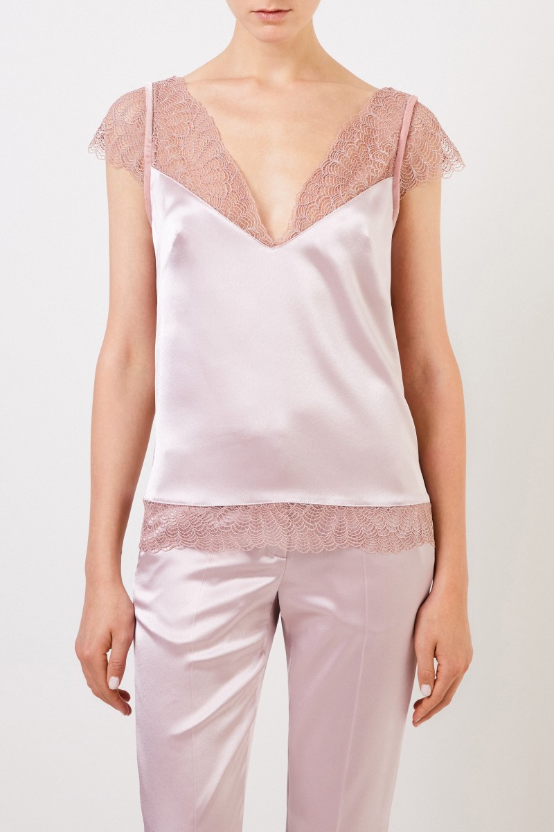 Talbot Runhof Top mit Spitzendetails Rosé
