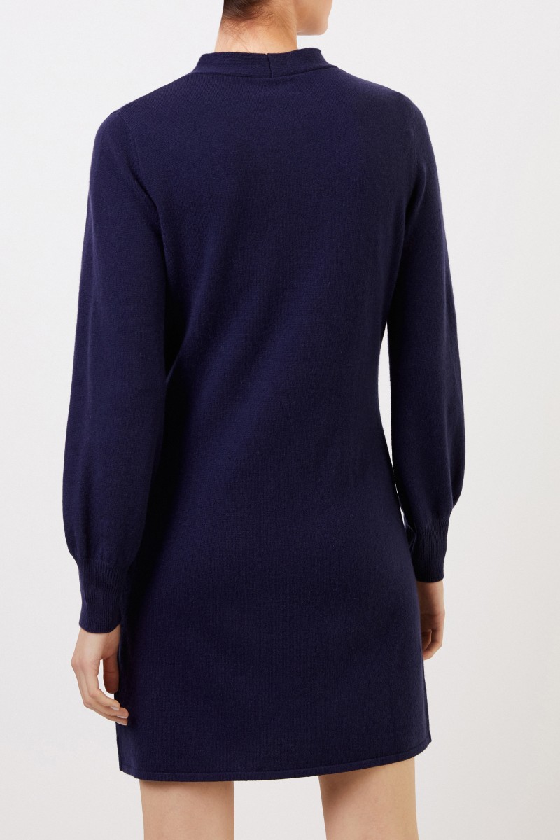 Woll-Cashmere Strickkleid mit Schlitz-Detail Marineblau