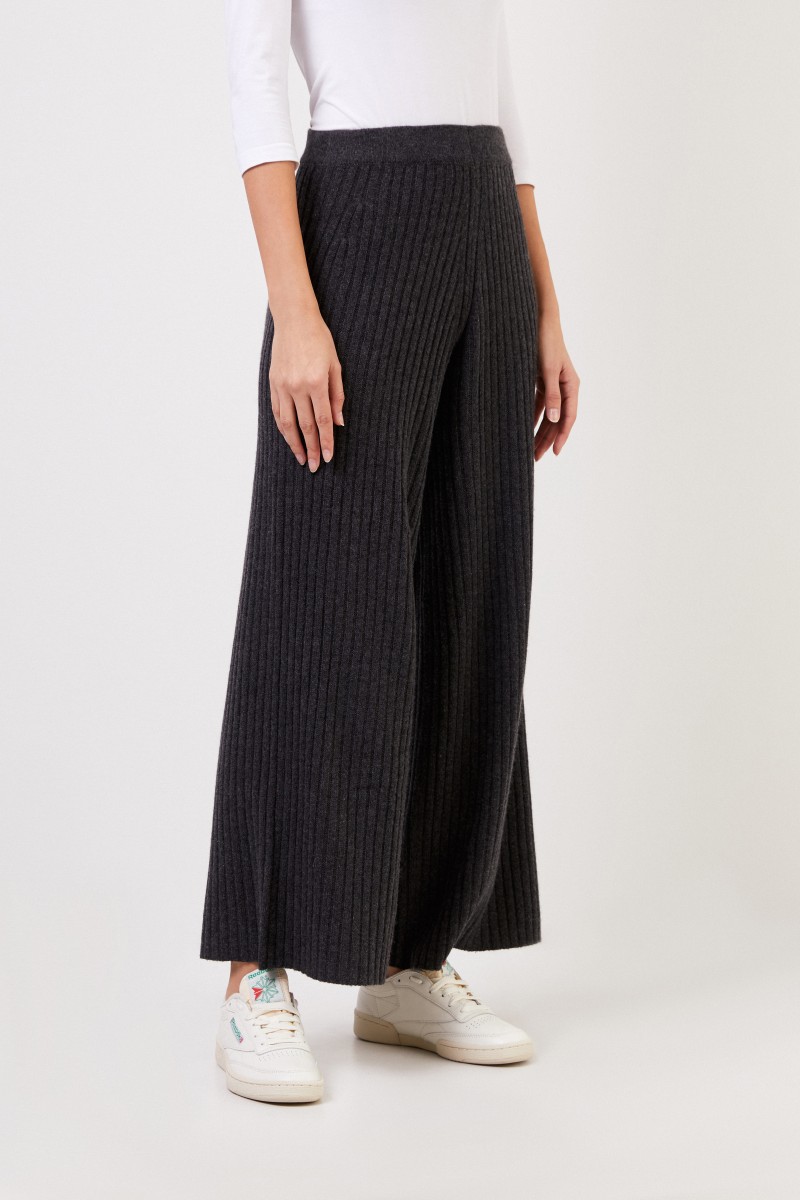 Iris von Arnim Cashmere-Hose 'Cummin' mit weitem Bein Anthrazit