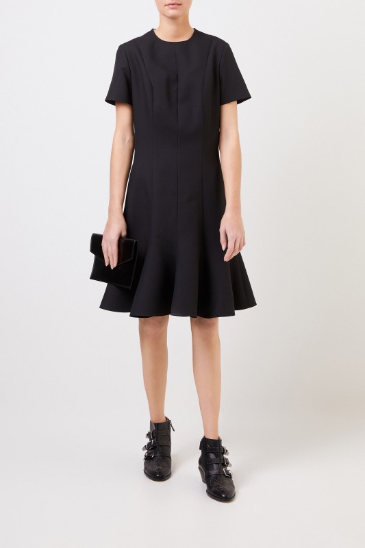 Wool dress with flounce black