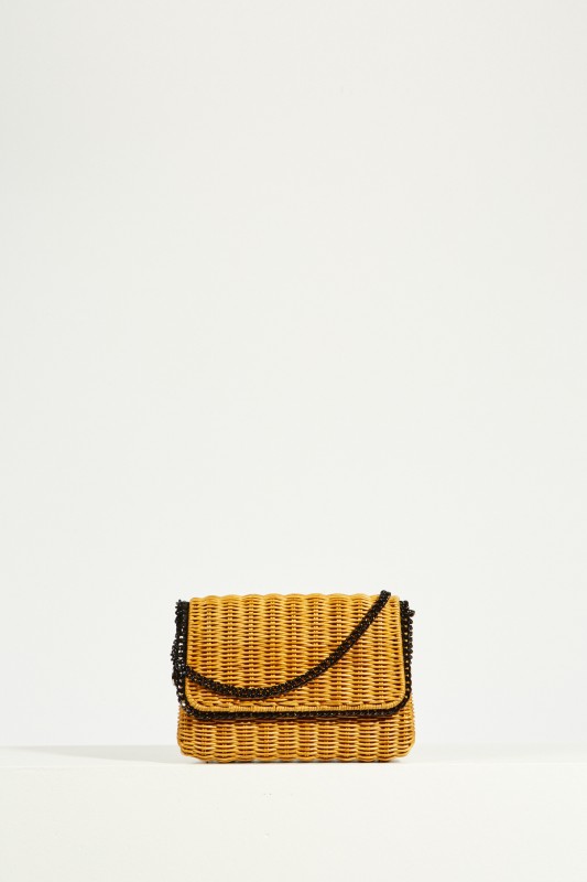 Umhängetasche 'Falabella Wicker' Senfgelb/Schwarz