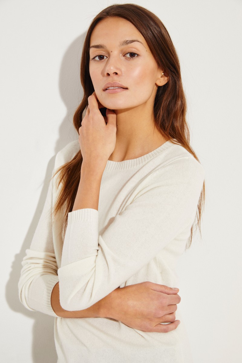Klassischer Cashmere-Pullover Crème