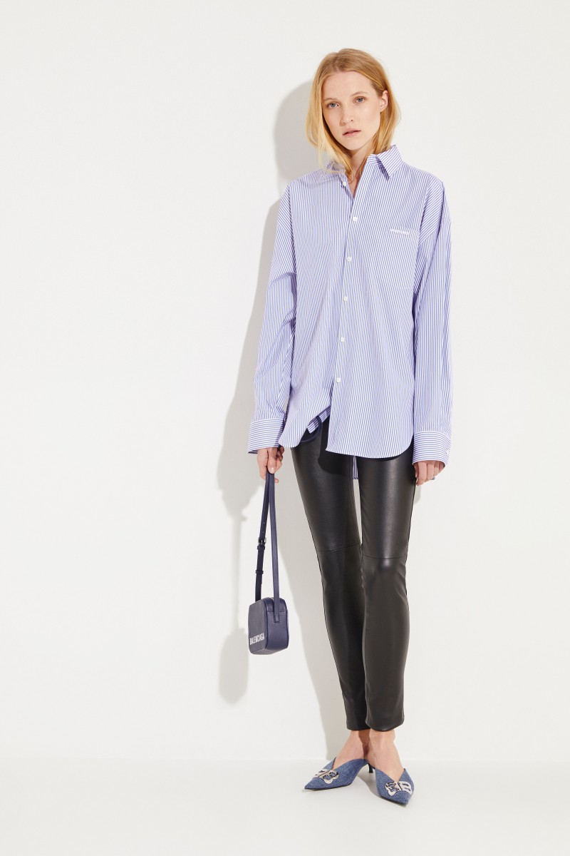 Oversize Bluse Blau/Weiß