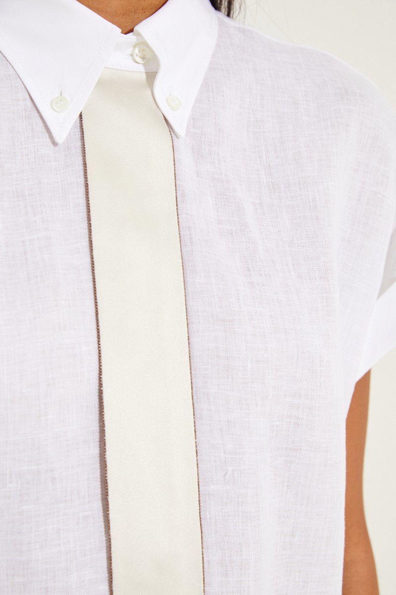 Leinen-Bluse mit Seidendetail Weiß