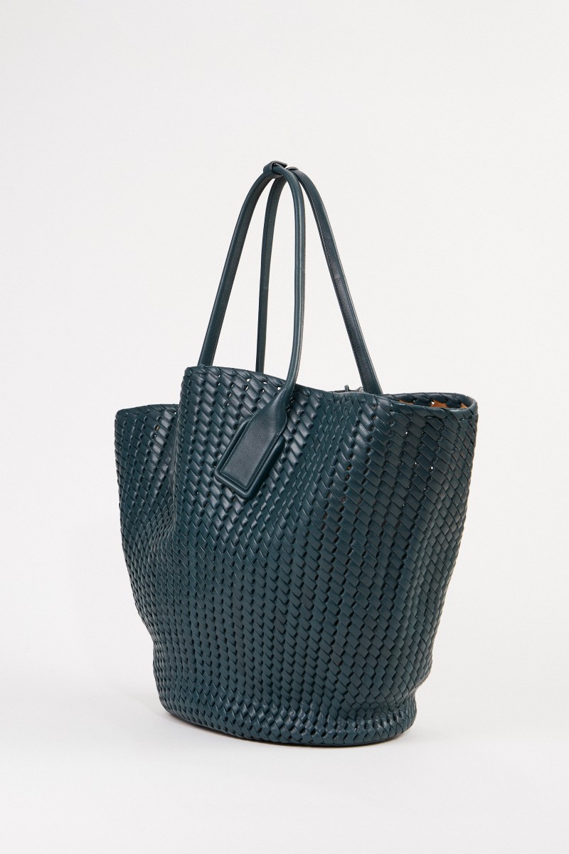Leder-Shopper 'Basket Tote' aus Intreccio-Netz Petrol