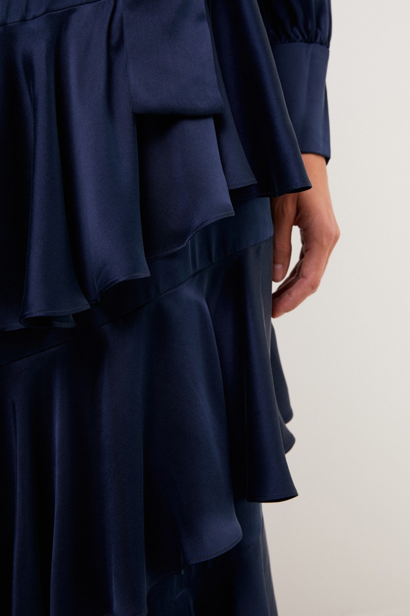 Zimmermann Midi-Seidenkleid mit Volants Blau