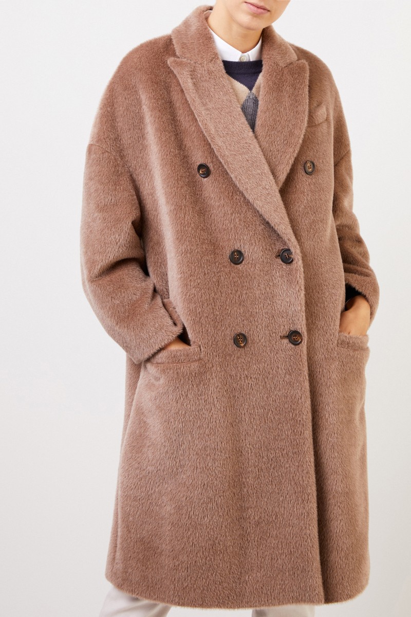 Brunello Cucinelli Alpaca-Woll-Mantel Hellbraun