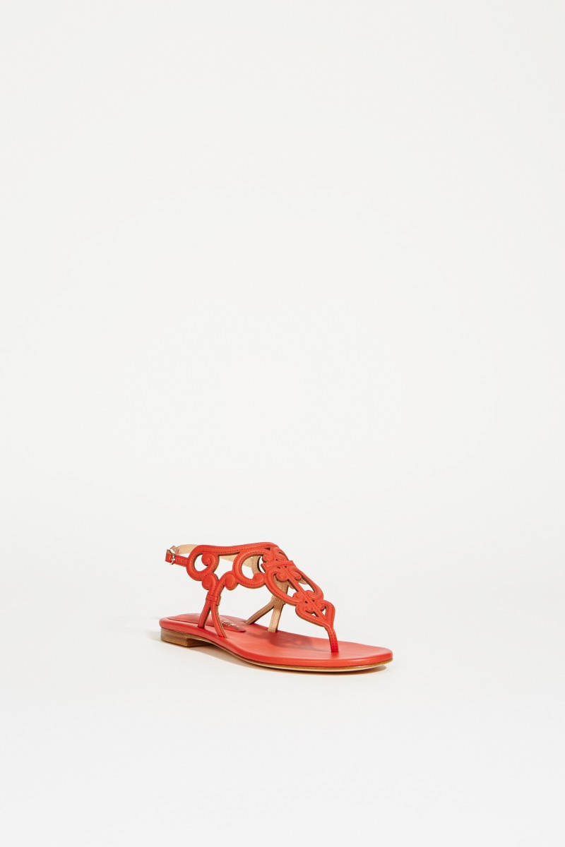 Leder-Sandale mit Verzierungen Rot