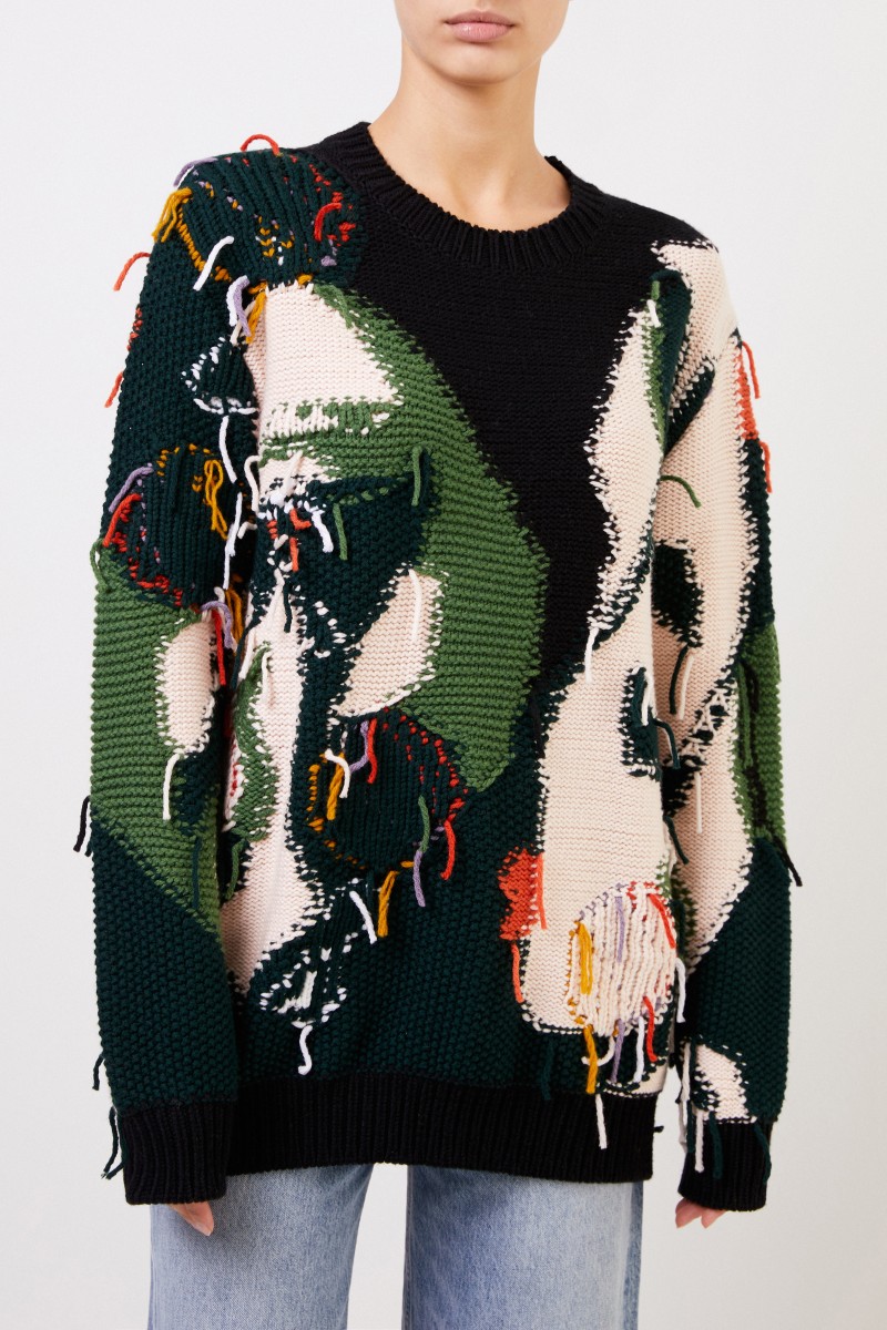 Stella McCartney Gemusterter Woll-Pullover mit Fransen Multi